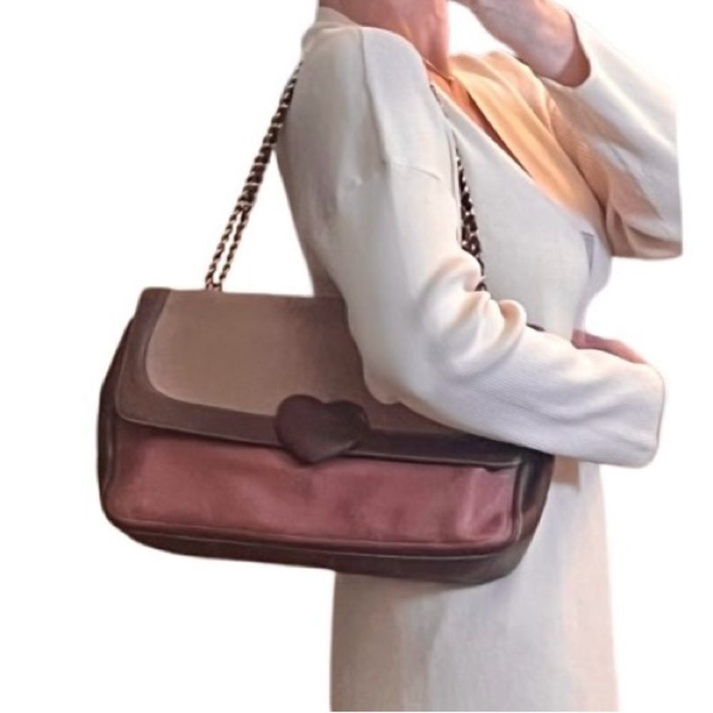 Moschino Brown Two-Tone Heart Flap Shoulder Bag